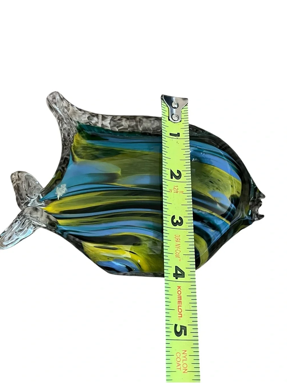 Schroders Hand Blown Art Glass Multicolor Blue Fish Paperweight Decor 6” Signed